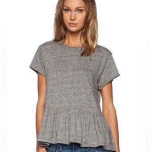 The Great Grey Peplum Tee Single Stitch Size 2 EUC Made in USA